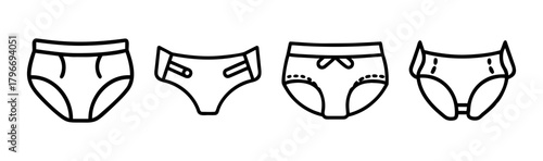 Four hand-drawn styles of men's underwear briefs and boxer briefs icons