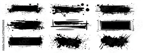 Grunge black ink brush strokes graffiti tags and abstract vector splashes forming X and Y shapes