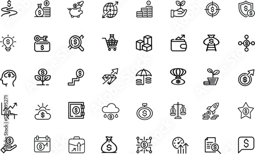 Finance and Investment Line Icons Collection with Editable Stroke – Vector Illustration