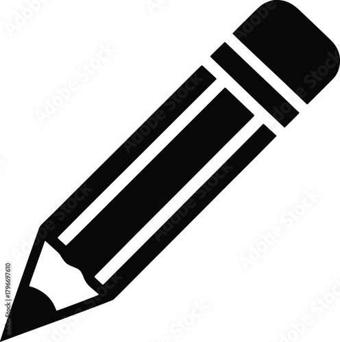 Black pencil with eraser and white stripes on white background writing drawing