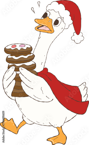 funny christmas goose illustration, silly winter goose clipart, playful holiday geese artwork