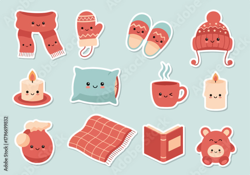 Cute Winter Sticker Pack Cozy Accessories, Warm Drinks, and Hygge Vibes for Seasonal Decorations and Crafts