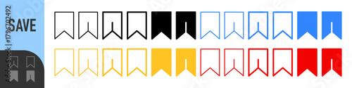 Save icon set, bookmark icon symbol in different styles. Color icon set. Symbol Modern Simple Vector For Web Site Or Mobile App. Vector EPS 10