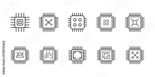 Vector computer microchip icons on white background