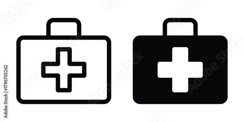 First Aid Kit Icons in Black and White Style for Medical Use and Design