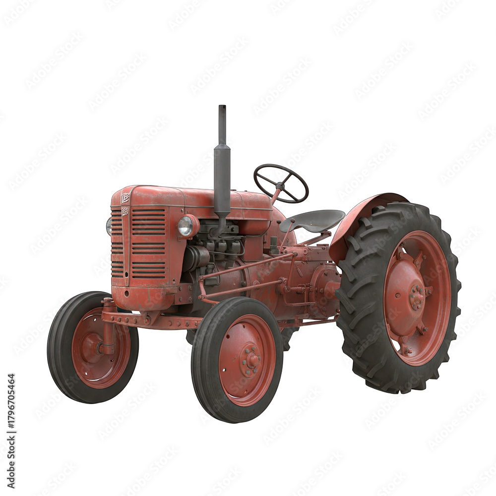 Obraz premium Vintage Red Tractor With Black Background Classic Agricultural Vehicle Outdoor Scene Isolated on Black