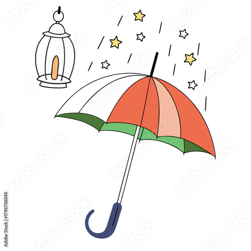 Surreal upside down umbrella catching a falling star