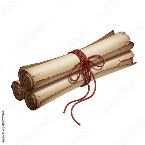 Ancient scrolls tied with red string vintage illustration