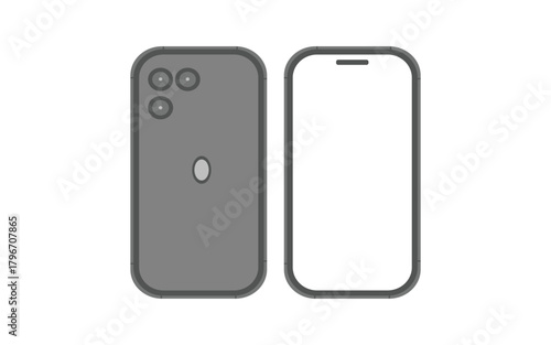 Illustration of a modern smartphone showing the back and front views isolated on white background