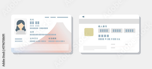 新しいマイナンバーカードのサンプルイメージ (表裏) ベクターイラスト。フラットデザイン