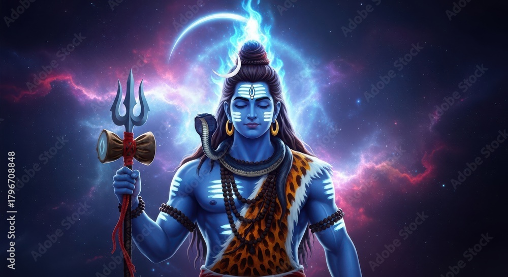 Naklejka premium Lord shiva, the destroyer and transformer, in a cosmic setting