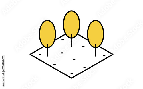 不動産購入、農地のシンプルな線画アイソメトリックイラスト