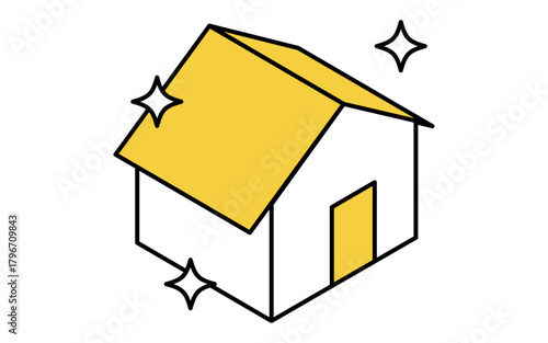 不動産購入、新築物件のシンプルな線画アイソメトリックイラスト