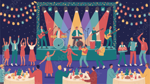 Entertainers Performing on Stage with Audience Enjoying Holiday Show