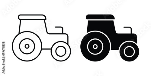 Simple Line Art of Tractor in Black and White for Agriculture or Farming