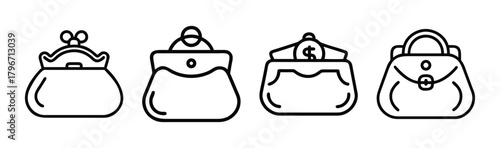 Collection of four line art style coin purses and handbags various designs