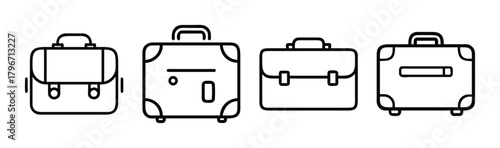 Four distinct briefcases icons representing travel and business essentials