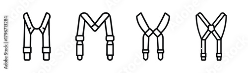 Set of four different styles of classic suspenders showing various designs and attachments