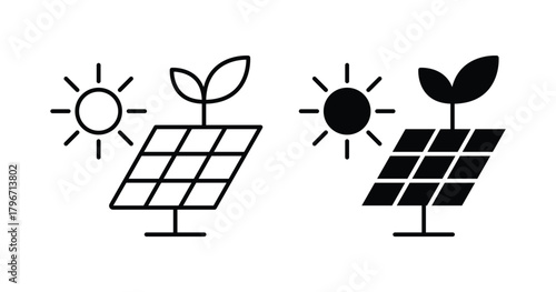 Solar energy concept with solar panels and plants illustration