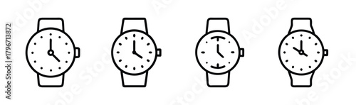 Collection of four retro wristwatches showing different times analog timepieces