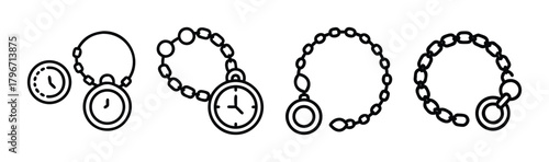 Collection of pocket watch chains and timepieces antique vintage styles detailed sketch