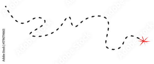 Vector treasure map element. A reddashed line and red X mark ink on the map,