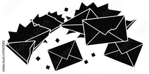 Abstract scattered mail envelopes and sharp shapes communication concept