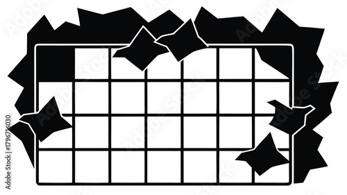 Abstract damaged grid with torn frame representing destruction or error