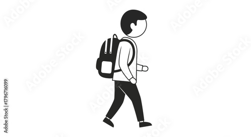 Silhouette Illustration of a Person Walking with Backpack