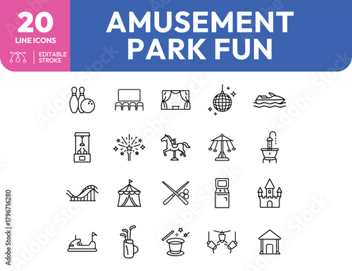 Amusement Park Icons A Collection of Fun and Entertainment Symbols