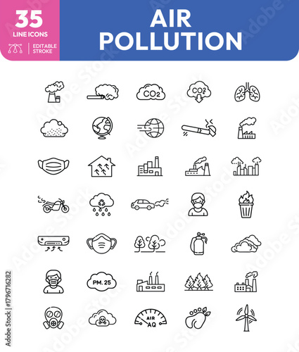 Air Pollution Icons A Collection of Environmental and Health Hazard Symbols