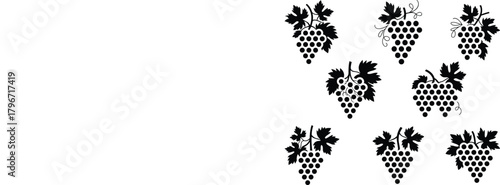 Black grape clusters and leaves vector icons on white background grapes bunch