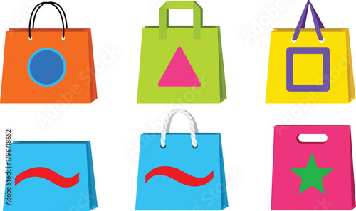 Colorful shopping bags with geometric shapes Vector