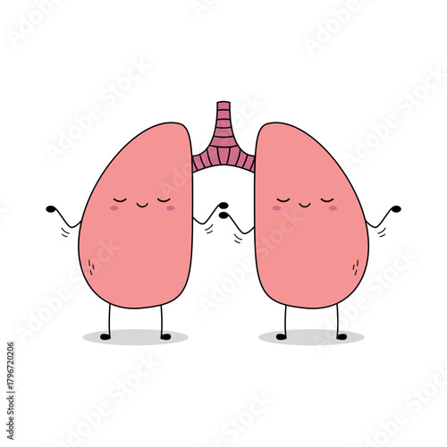 Cute lung organ cartoon character nonchalant attitude doodle