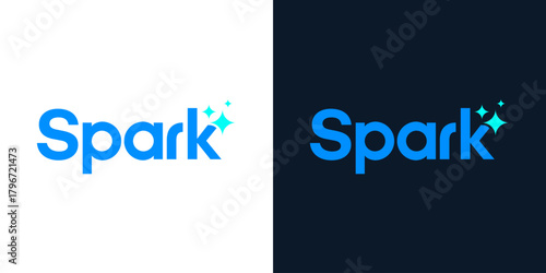 Unique spark logo design template illustration. Spark logo lettering typography concept vector design with sparkling star icon graphic symbol with creative negative space
