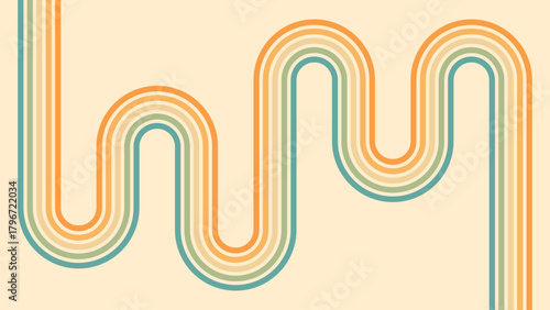 Abstract background of rainbow groovy Wavy Line design in 1970s Hippie Retro style. Vector pattern ready to use for cloth, textile, wrap and other.