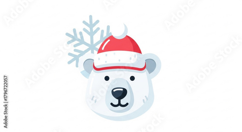 Polar bear winter holiday christmas season arctic animal with snowflake and santa hat vector illustration