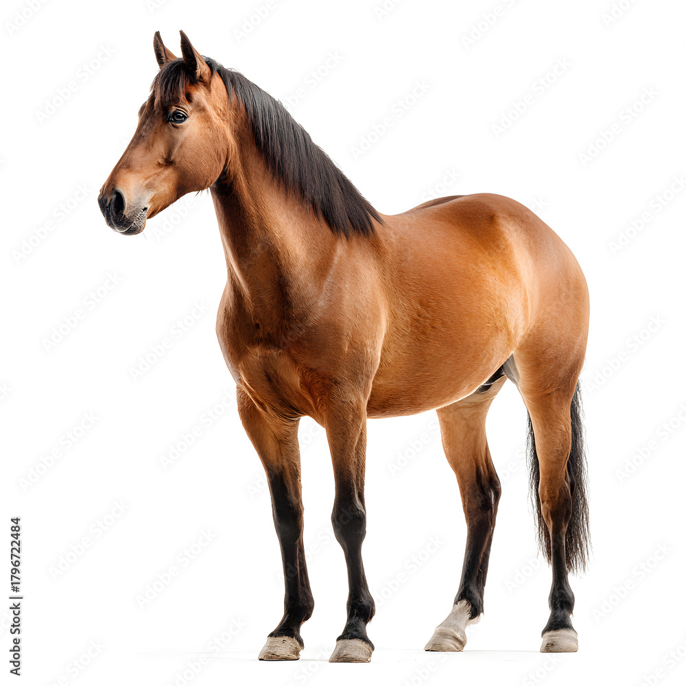 Obraz premium Majestic Horse Portrait: A stunning, muscular horse stands confidently, displaying its powerful build and elegant form against the backdrop.