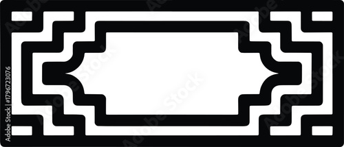 Black and white abstract geometric border design with stepped pattern background