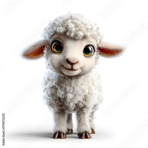 Whimsical Lamb Portrait: A fluffy, adorable lamb stands, its captivating eyes and soft wool creating a heartwarming portrait, the lamb exudes innocence and charm.