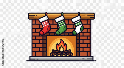 Christmas fireplace with stockings vector illustration for holiday season and festive celebrations design