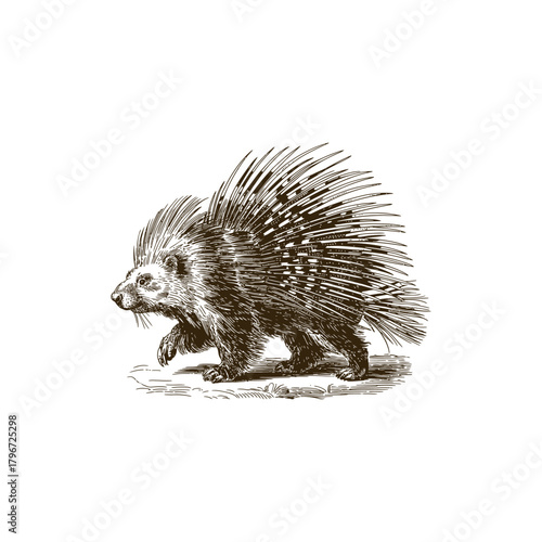Vintage engraving woodcut porcupine vector illustration art design