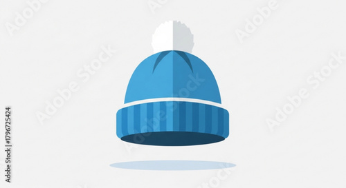 Blue winter hat with pom pom vector illustration cold weather headwear fashion accessory apparel 100
