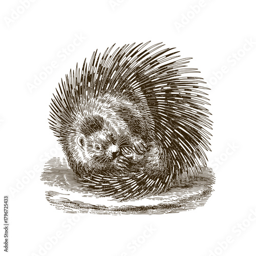 Vintage engraving woodcut porcupine vector illustration art design