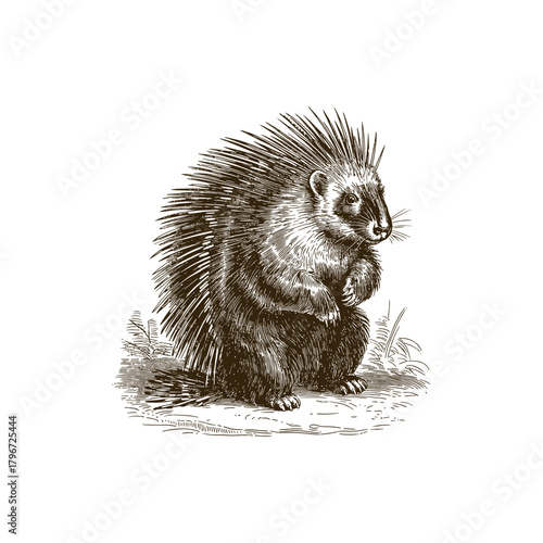 Vintage engraving woodcut porcupine vector illustration art design