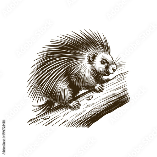 Vintage engraving woodcut porcupine vector illustration art design