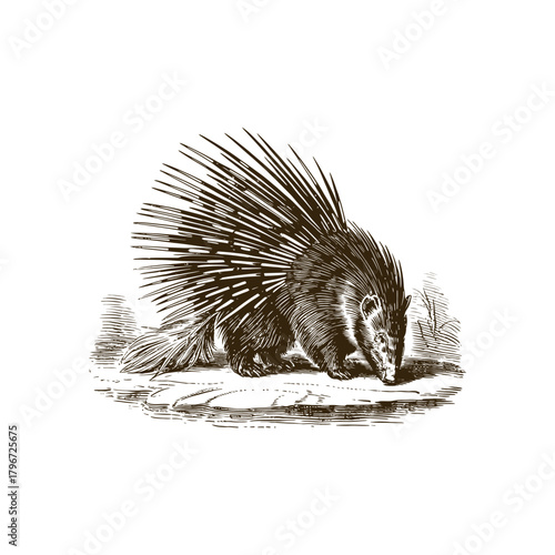 Vintage engraving woodcut porcupine vector illustration art design