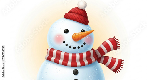 Cute snowman winter holiday christmas season festive illustration with hat and scarf vector graphic image