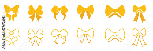 Collection of decorative bow icons in various styles.  Set of  bow designs suitable for festive graphics, packaging decoration, logos, invitations, and digital illustration projects.
