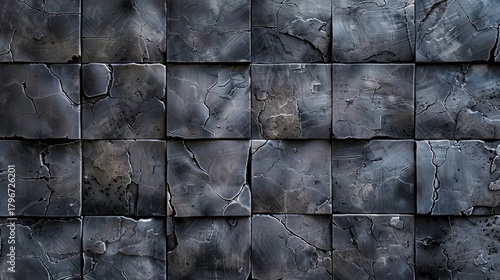 A detailed texture of a dark gray cement mosaic featuring small, cracked stone pieces. This rugged and ancient-looking surface is great for historical, fantasy, or rustic design themes.